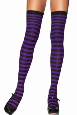 Leg Avenue Black & Purple Nylon Thigh Highs Hosiery