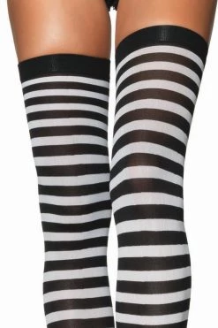 Leg Avenue Black & White Nylon Thigh Highs Hosiery
