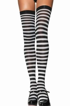 Leg Avenue Black & White Nylon Thigh Highs Hosiery