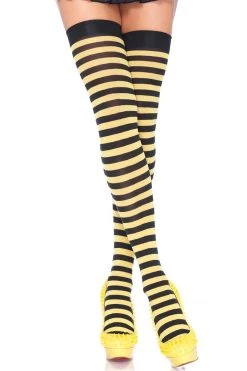 Leg Avenue Hosiery Black & Yellow Nylon Thigh Highs