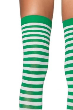 Leg Avenue White & Kelly Green Nylon Thigh Highs Hosiery