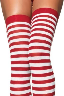 Leg Avenue Hosiery White & Red Nylon Thigh Highs