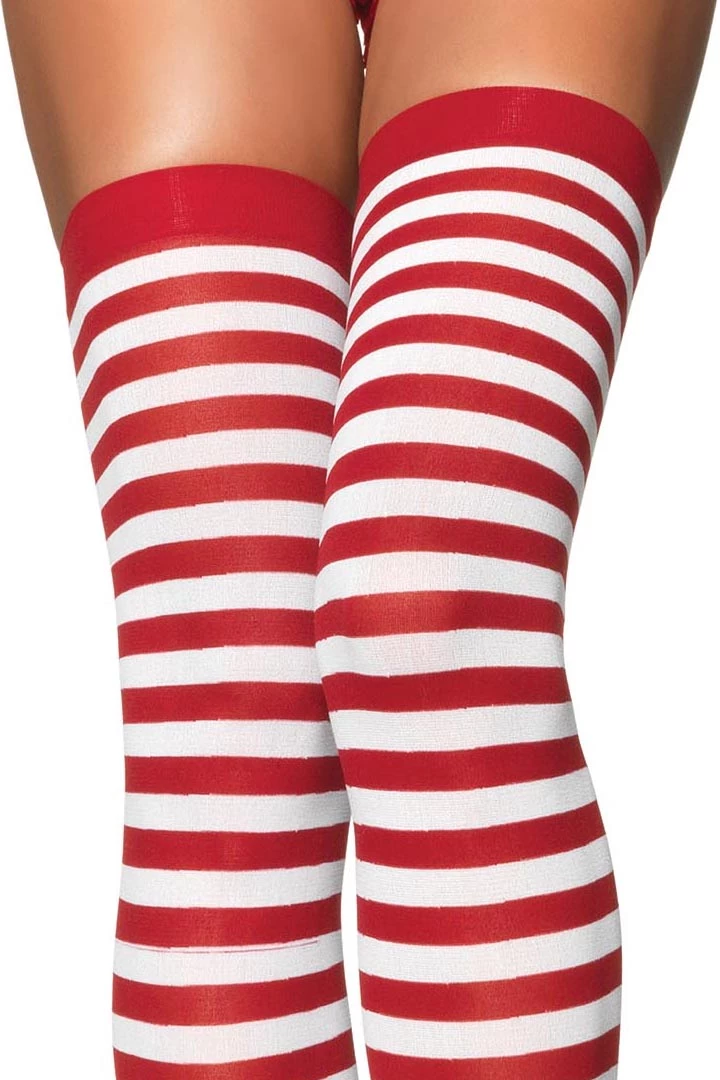 Leg Avenue Hosiery White & Red Nylon Thigh Highs 4 Leg Avenue Hosiery White & Red Nylon Thigh Highs