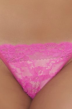 Popsi Triangle Lace Hot Pink Crotchless Panty Lingerie