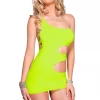 Music Legs Bodystocking Lingerie One Shoulder Neon Green Cutout Mini Dress