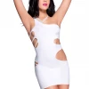 Music Legs Bodystocking Lingerie One Shoulder White Cutout Mini Dress 2 Music Legs Bodystocking Lingerie One Shoulder White Cutout Mini Dress