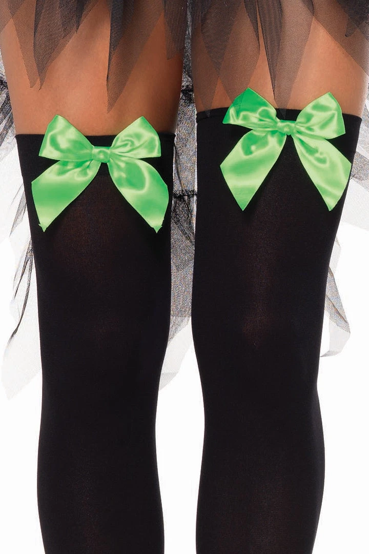 Leg Avenue Hosiery Black Thigh Highs With Neon Green Bows 4 Leg Avenue Hosiery Black Thigh Highs With Neon Green Bows