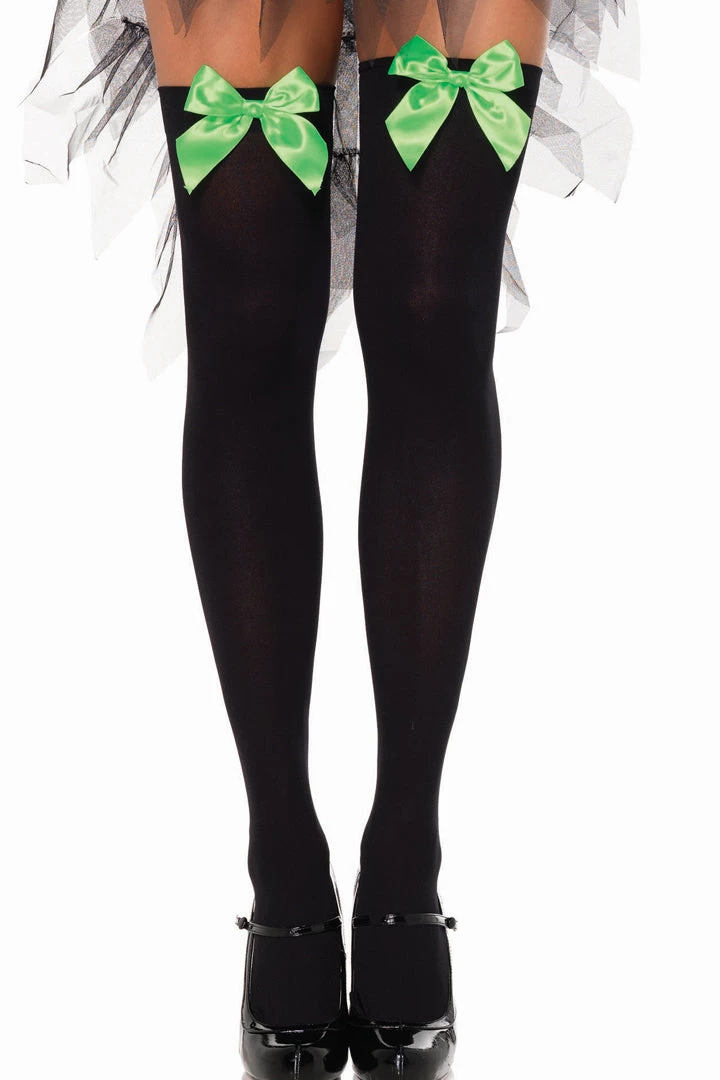 Leg Avenue Hosiery Black Thigh Highs With Neon Green Bows 3 Leg Avenue Hosiery Black Thigh Highs With Neon Green Bows