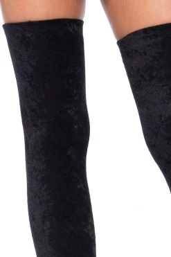 Leg Avenue Hosiery Black Crushed Velvet Thigh High Stockings