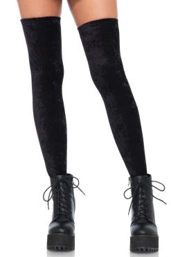 Leg Avenue Hosiery Black Crushed Velvet Thigh High Stockings