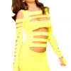 Music Legs Bodystocking Lingerie Neon Yellow Opaque Long Sleeve Cutout Dress 1 Music Legs Bodystocking Lingerie Neon Yellow Opaque Long Sleeve Cutout Dress