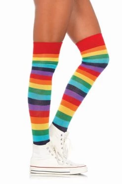 Leg Avenue Rainbow Striped Thigh High Socks Rainbow Clothing
