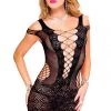 Music Legs Black Shredded Straps Bodystocking Dress