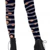 Leg Avenue Hosiery Black & Grey Striped Distressed Thigh High Stockings