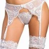 Shirley Of Hollywood White Embroidered Sequin Garter Belt