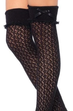Leg Avenue Black Lolita Crochet Thigh High Socks
