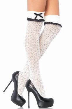 Leg Avenue White Lolita Crochet Thigh High Socks Hosiery