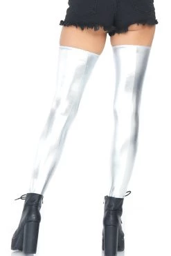 Leg Avenue Silver Metallic Thigh Highs