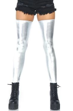 Leg Avenue Silver Metallic Thigh Highs