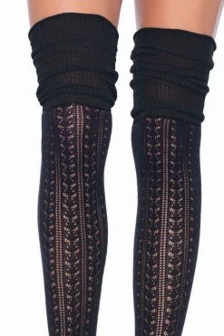 Leg Avenue Hosiery Black Pointelle Thigh High Socks