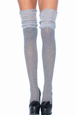 Leg Avenue Hosiery Grey Pointelle Thigh High Socks