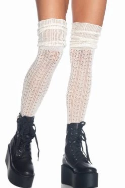 Leg Avenue Ivory Pointelle Thigh High Socks