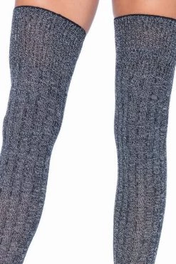 Leg Avenue Heather Grey Ribbed Knit Thigh High Socks
