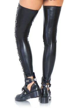 Leg Avenue Wet Look Lace Up Footless Thigh Highs BDSM Lingerie