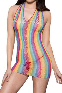 Music Legs Rainbow Halter Neck Mini Dress Bodystocking Lingerie 7 Music Legs Rainbow Halter Neck Mini Dress Bodystocking Lingerie