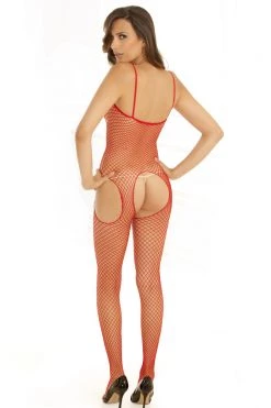 Rene Rofe Red Net Suspender Crotchless Body Stocking