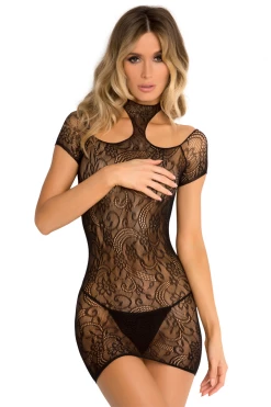 Rene Rofe Cold Shoulder Lace Body Stocking Dress Bodystocking Lingerie