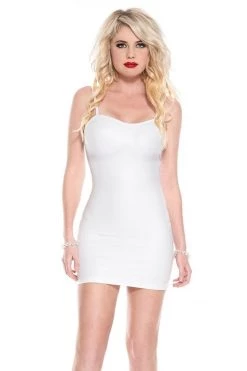 Music Legs Wet Look Spaghetti Strap Dress - White Dancewear