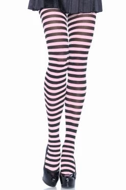 Leg Avenue Black & Baby Pink Striped Pantyhose
