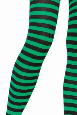 Leg Avenue Black & Kelly Green Striped Pantyhose
