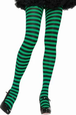 Leg Avenue Black & Kelly Green Striped Pantyhose