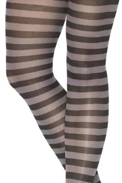 Leg Avenue Black & Grey Striped Pantyhose