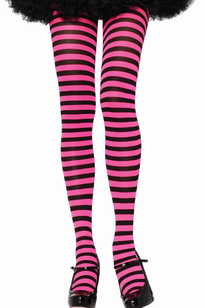 Leg Avenue Black & Hot Pink Striped Pantyhose 3 Leg Avenue Black & Hot Pink Striped Pantyhose