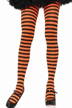 Leg Avenue Black & Orange Striped Pantyhose