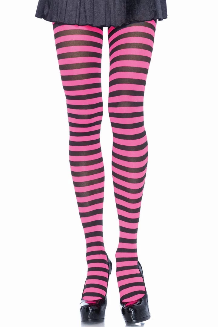Leg Avenue Glow In The Dark & Neon Black & Neon Pink Striped Pantyhose 3 Leg Avenue Glow In The Dark & Neon Black & Neon Pink Striped Pantyhose
