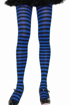 Leg Avenue Black & Royal Blue Striped Pantyhose