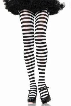 Leg Avenue Black & White Striped Pantyhose