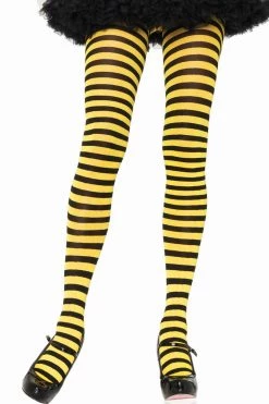 Leg Avenue Black & Yellow Striped Pantyhose