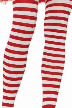 Leg Avenue White & Red Striped Pantyhose