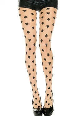 Music Legs Sheer Card Suit Print Pantyhose Hosiery
