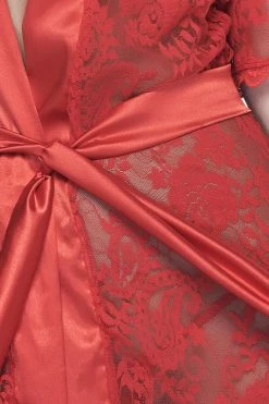 Mapale Red Lace & Satin Robe