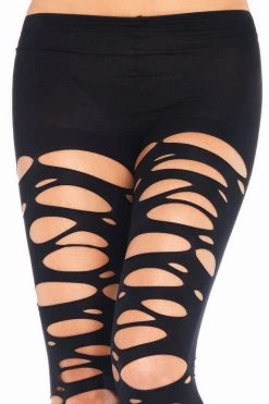 Leg Avenue Black Tattered Footless Tights Hosiery