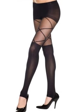 Music Legs Black Leg Wrap Footless Tights Hosiery