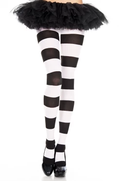 Music Legs Hosiery Black & White Wide Striped Pantyhose