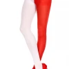 Music Legs Hosiery Red & White Opaque Jester Tights 2 Music Legs Hosiery Red & White Opaque Jester Tights