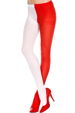 Music Legs Hosiery Red & White Opaque Jester Tights